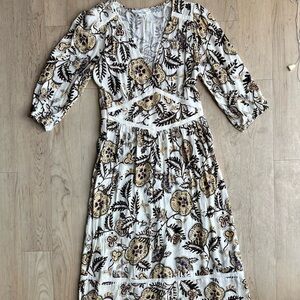 ba&sh Black and White V-Neck Sundress with Bishop Sleeves